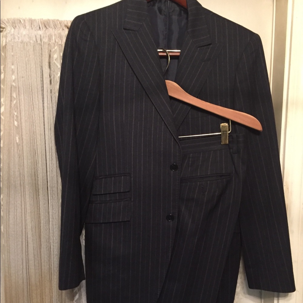COPY - Charcoal pinstriped suit/Price lowered after finding the moth hole